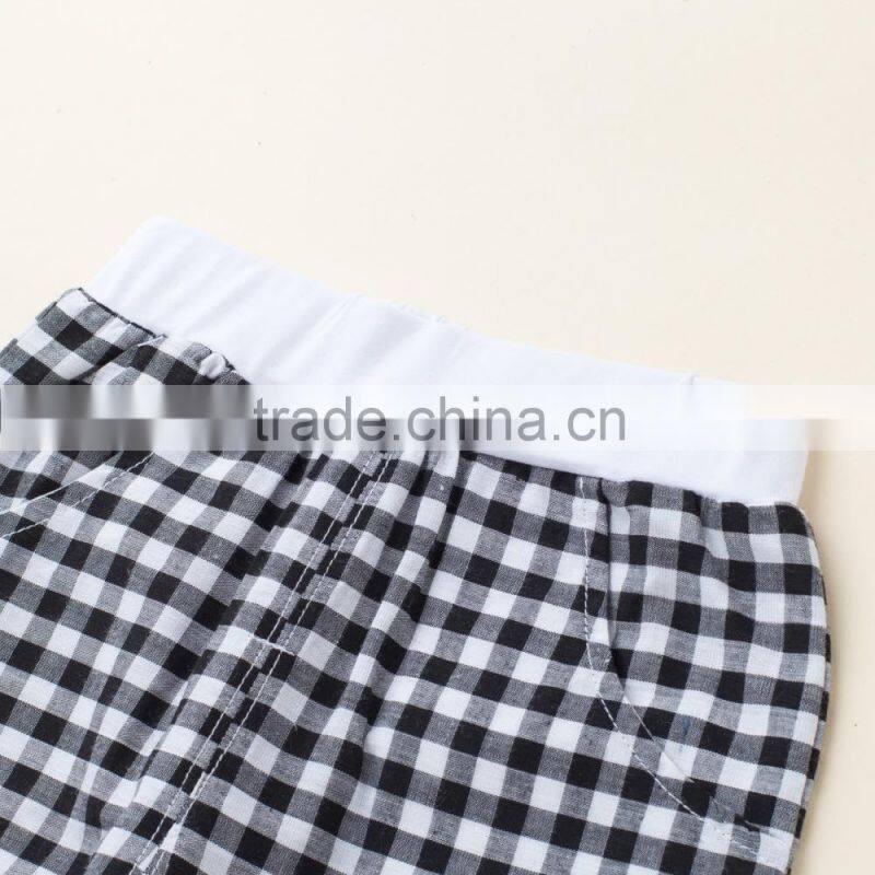 Korean Style Cute Baby Boys Summer Short Sleeve Cotton T-shirt & Grid Pants Baby Clothing Sets