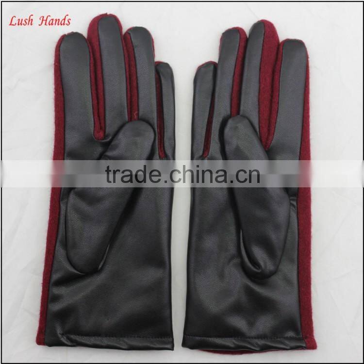 Lady's new style affordable leather-woolen gloves with supersoft polyester lining