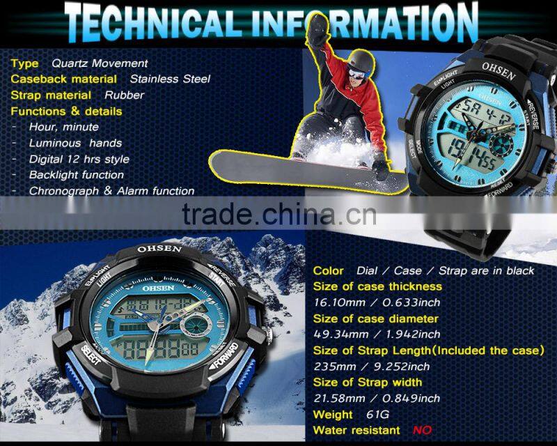 Hot Sell Men's Rubber Strap Black Analog Digital Silicone Sport Boy's Watch WS080/081