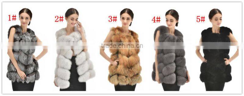 2015 Winter Latest design Long Style Nature Fox Fur Vest With trimming