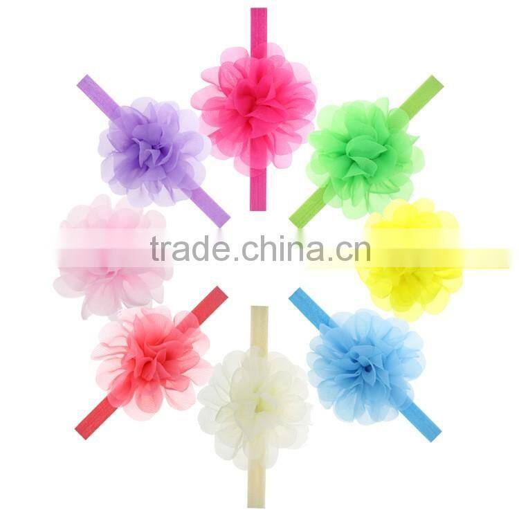 Hot-sales baby large flower Headband solid color chiffon flower headband wh-1793