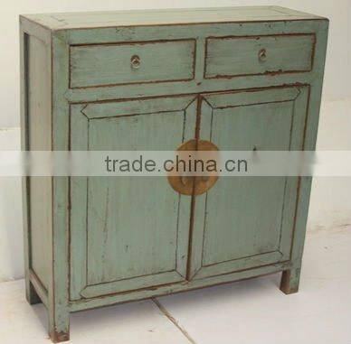 chinese antique grey blue two door two drawer cabinet