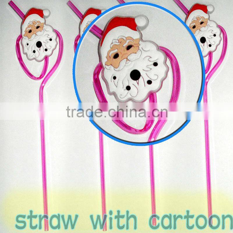 Promotional and flexible food grade PET drinking straws with PVC cartoon
