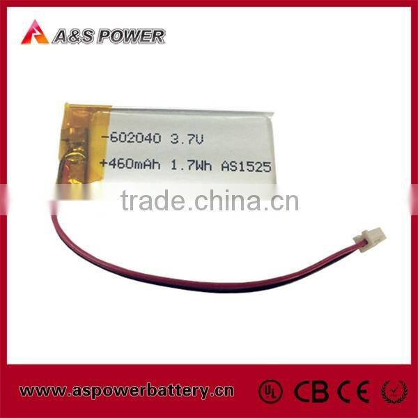 602040 li-polymer 3.7v 450mah battery for bluetooth headset
