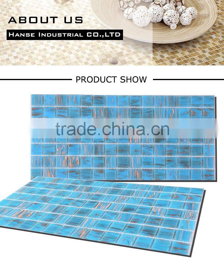 G32 blue color with dots hot melt backsplash tile glass mosaic