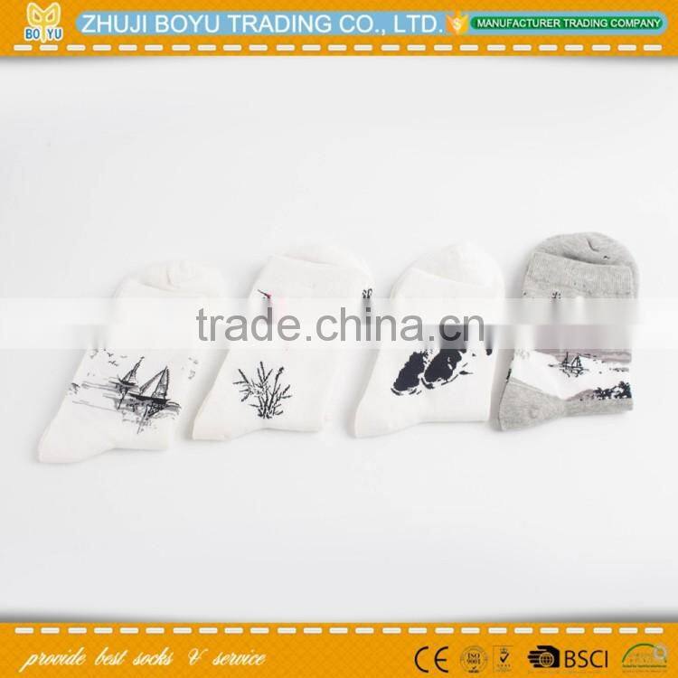 BY-161408 Lady cotton socks; China painting socks crew sock; wholesale cotton socks
