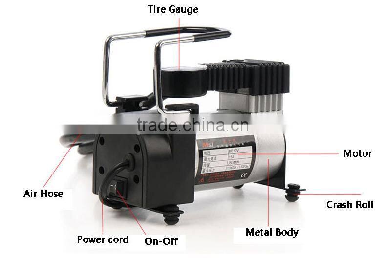 12v Two Cylinder 250 Psi Car Portable Air Compressor with 3 Nozzle Adpaters