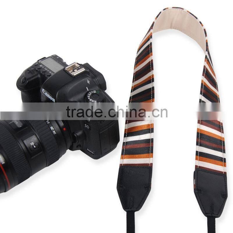 Leather Camera Strap Shoulder Neck White Brown Black Striped For DSLR LE-01