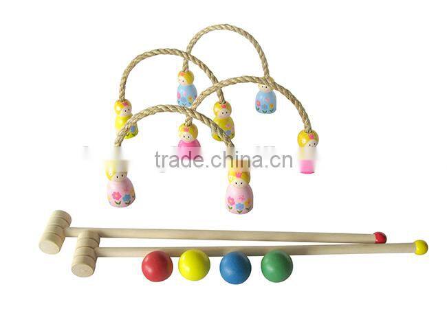 Croquet game kokeshi style entertainment item,Kids outdoor sports wooden croquet mallet balls set
