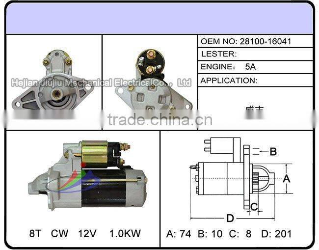 motor starter toyota corolla 12v 0.8KWPLGR 28100-16041 starter
