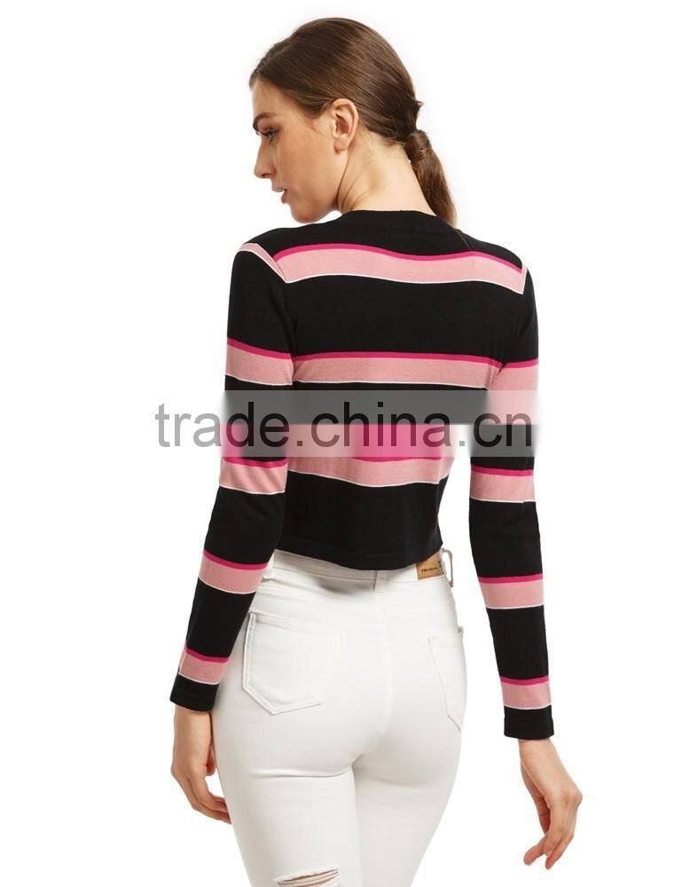 chinese clothing manufacturers 2016 fall and winter cropped stripe short knitted sweater designs for women