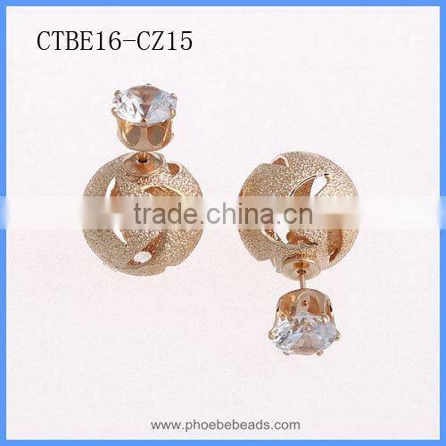 Women Trendy Jewelry Mix Design Gold Plated Matte Surface Clear Crystal Zircon Artificial Faux Diamond Stud Earrings CTBE16-CZ11