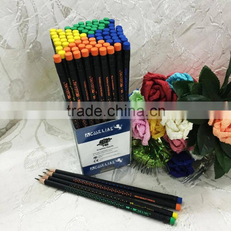 Standard size triangular shape soft wood 72pcs matt black body HB pencil with eraser