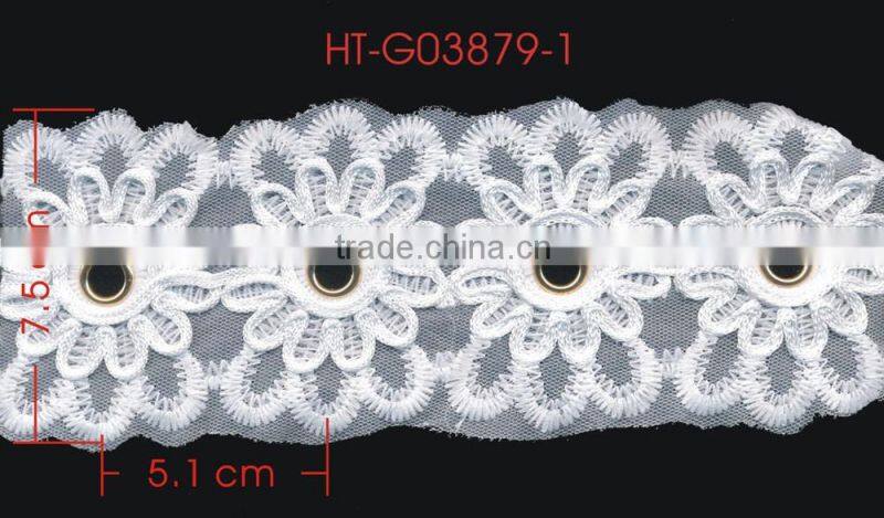Gold Flat 13MM Metal Grommet Eyelet White Polyester Nylon Lace Trimming