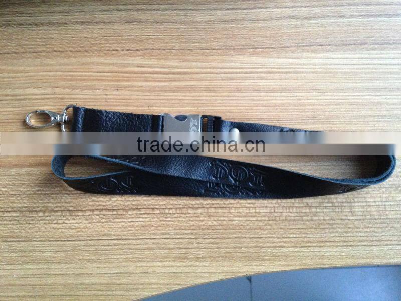 Raw grain cow leather lanyard with embossed logo