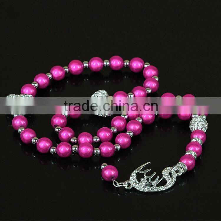 Latest Design 8mm Red Beads Necklace with Rhinestone and 4mm Small Bead Tassel Girl Necklace