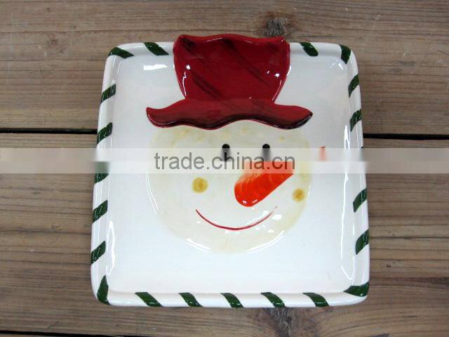 Manufacturing Handmade Ceramic Dolomite Snowman Food Containers Set with Wooden Stand