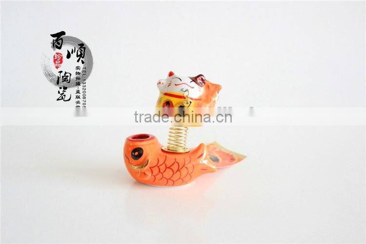 golden fish base ceramic lucky cat for car decoration Colors to choose fortune cat