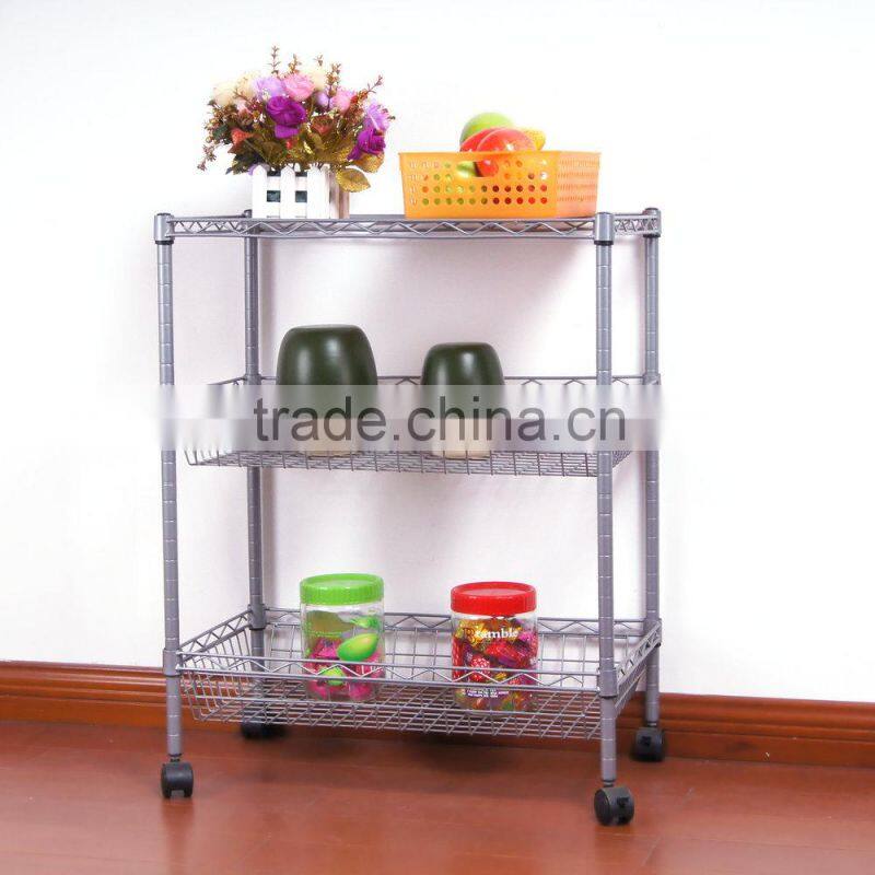RH-HZM35-06014 movable three layers metal wire shelf Wire shelving rack 550*330*850mm commodity shelf wire mesh cart