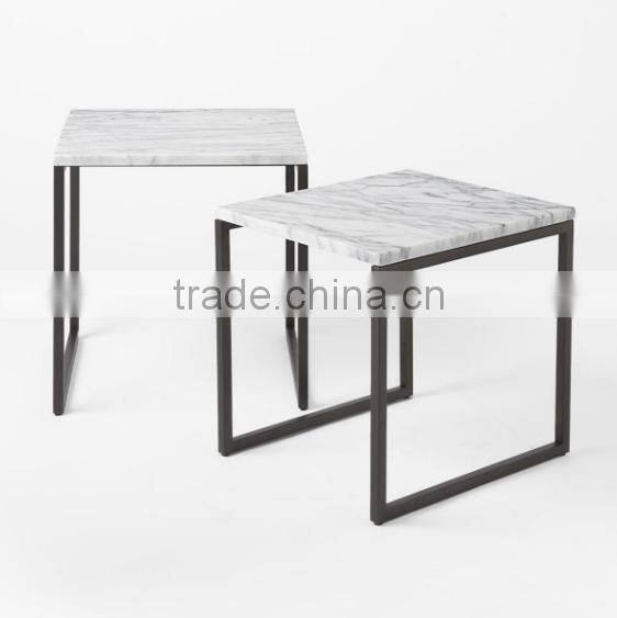 Hot sale modern living room gold wire side table with marble