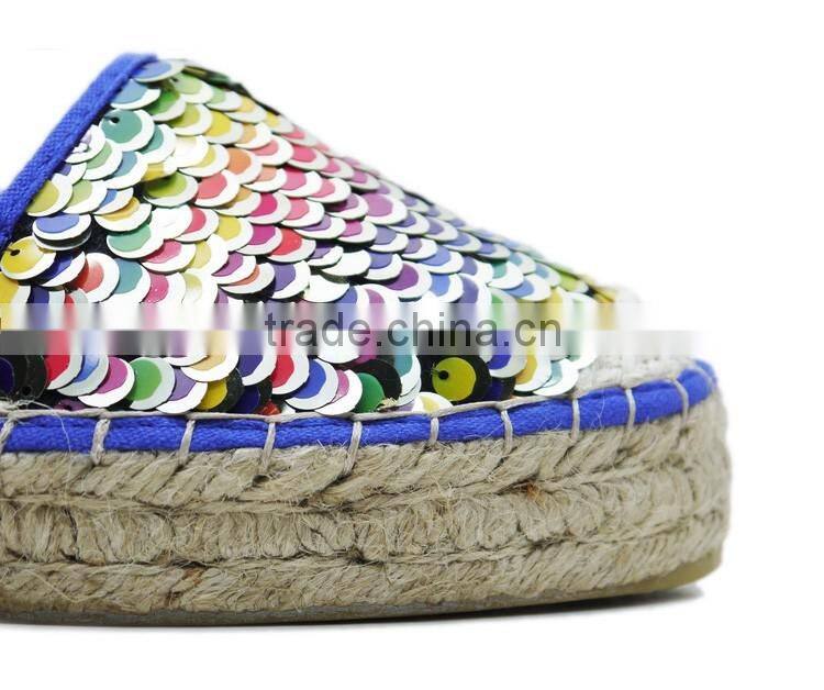 colorful sequins platform jute sole espadrilles fancy fashion shoe women ladies flat loafer shoes espadrille 2016