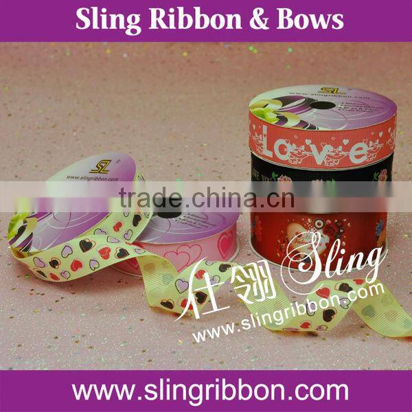 Heart Printed Grosgrain Ribbon
