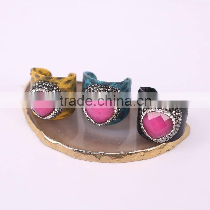Faceted Stone RingGemstone Fashion Ring, Snakeskin Rings,Round Shape Pave Setting Crystal Jewelry Finger Gem stone Druzy Ring