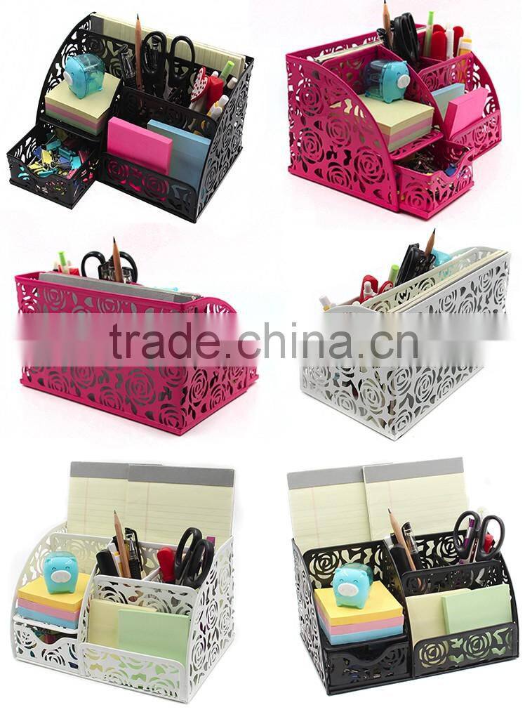 Multifunction fancy design embossing iron metal modern office desk organizer with CE REACH approval