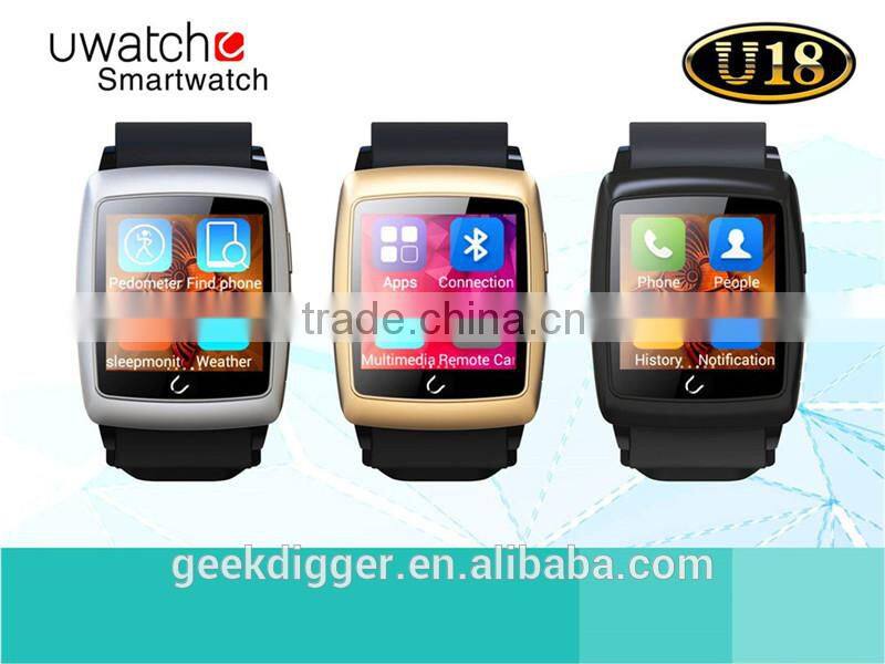 Newest Uwatch U18 Android 4.4 Dual core MTK6571 Smart Watches Bluetooth WIFI GPS Pedometer Sleep Monitoring Compass watch
