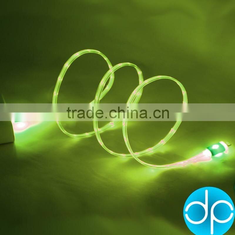 2015 hot selling charger cable flat wired glowing usb cable led light for promotion