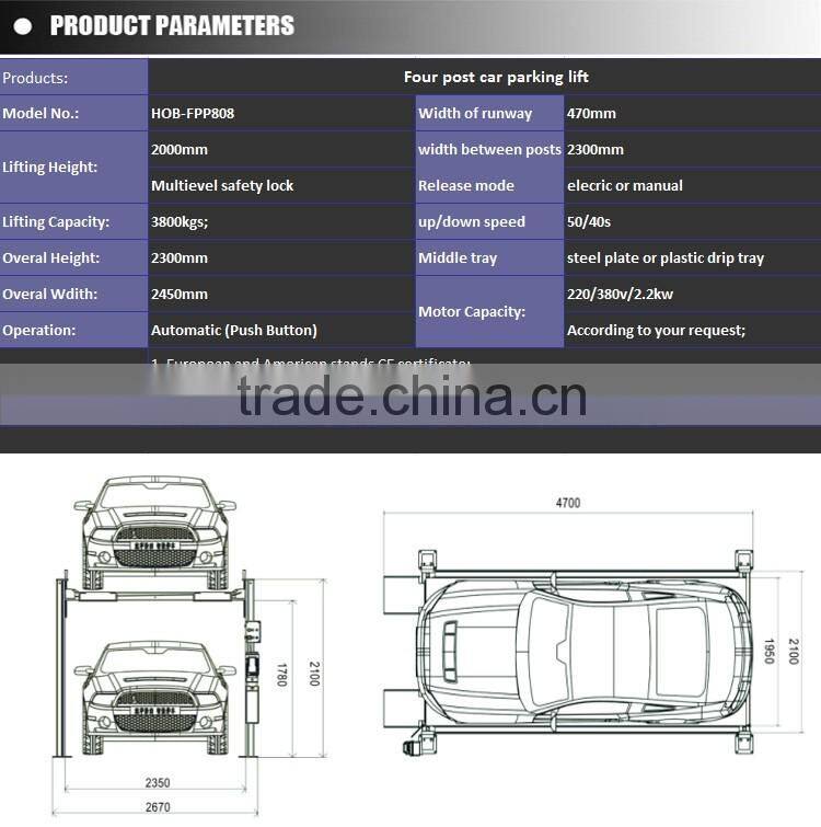Home Garage Four Post Car Parking Lift Machine