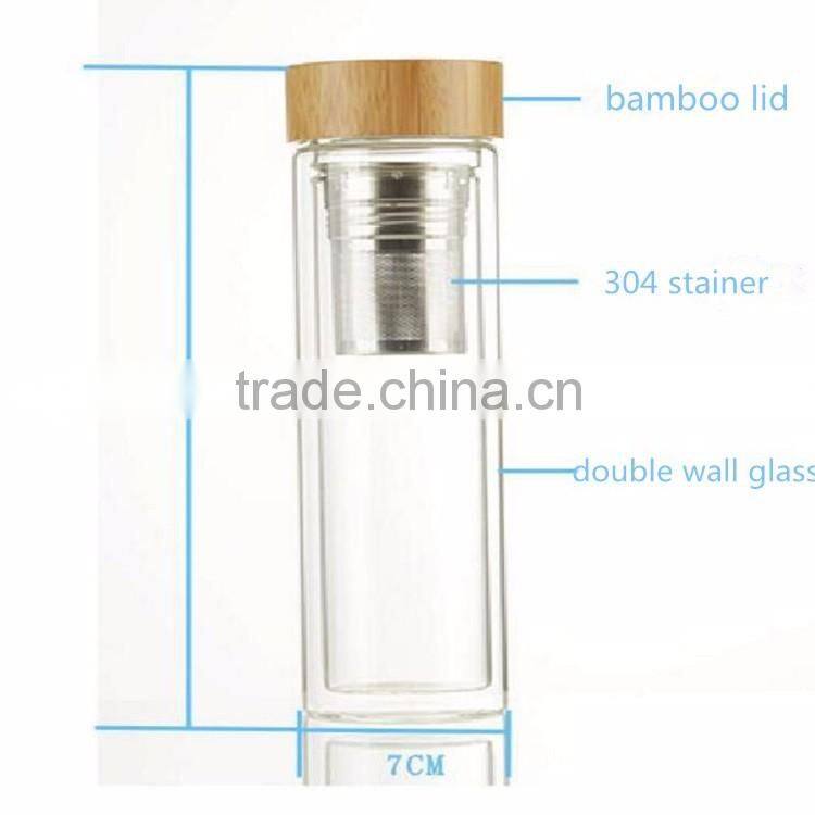 500ml Promotional Glass Drinkware Travel Leakpoof glass tea bottle infuser,glass filter drink water bottle