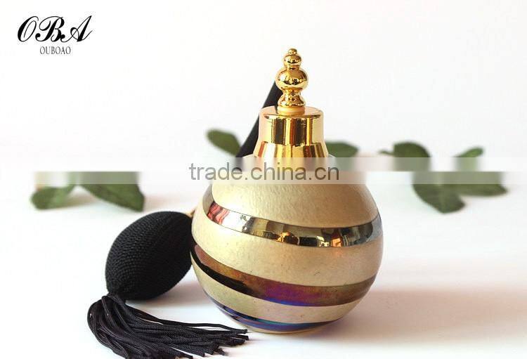 Handmade luxury european style creative air bag golden glass perfume bottle,Round empty gasbag spray glass bottle 100ml