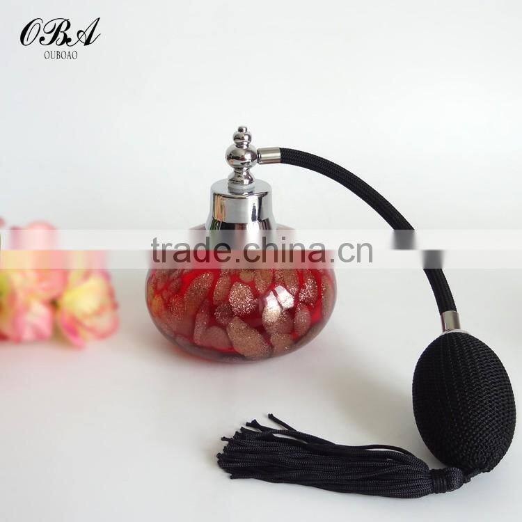 Handmade red gold pot air bag glass perfume bottle / Wholesale 80ml empty glass air bag atomizer perfume bottle