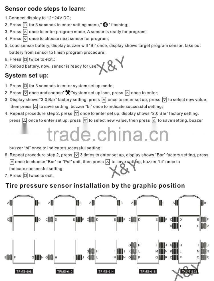 External Sensor WIRELESS TPMS tire pressure monitor system 10 tires truck TPMS XY-TPMS610E