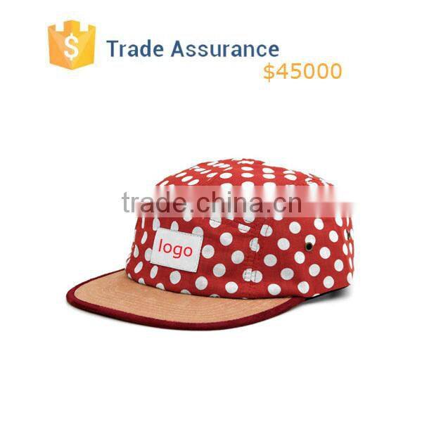 Custom Fashion 5 Panel Hat Red Dot 5 Panel Hat With Leather Strap Wholesale