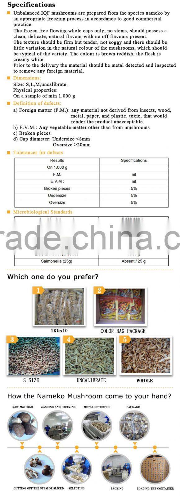 Common Cultivation iqf frozen fresh nameko mushroom