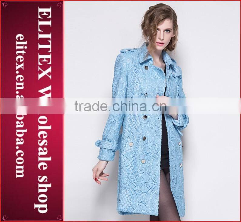 2015 HOT Unique Fashion Blue Jacquard ladies overcoat designs Winter Dress