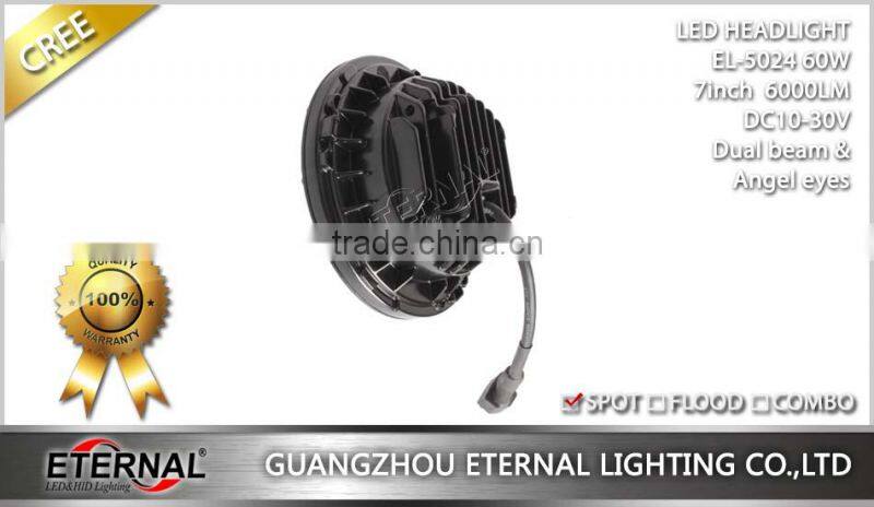 7in 60W Round LED Headlights dual replacement lamp for Jeep Wrangler Hummer CJ TJ JK Prewired motorcycle with angle eyes