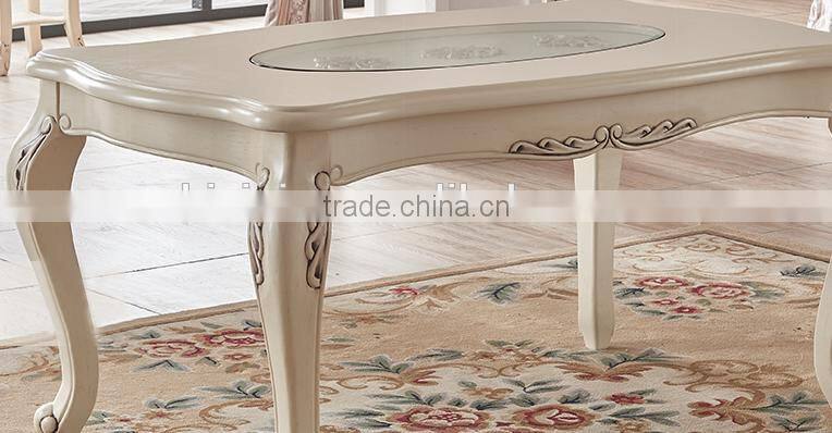 New classic solid wood dining room furniture ivory white antique finished dining table set