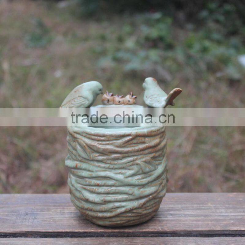 Attractive garden birds nestle shape decorative ceramic planter