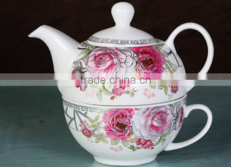 2017 promotion item porcelain turkish tea pot set with flower design