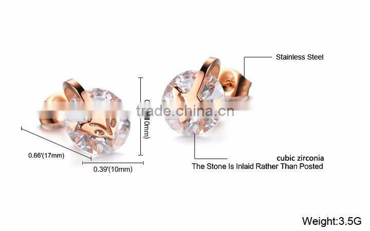 Beautiful Rose Gold Plated Earring Stainless Steel Cute Fox Animal Stud Earring for Women