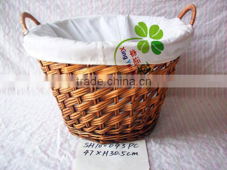 handmade wicker/rattan stroage basket with 2 loops handle