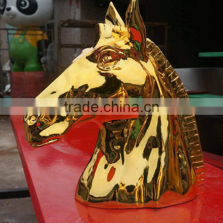 Fiberglass electroplate horse head sculpture statue