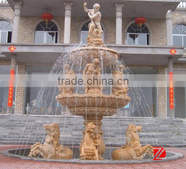 stone garden fountain with roman and horse statue