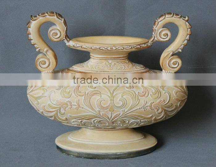 Hand carved polyresin decorative vase