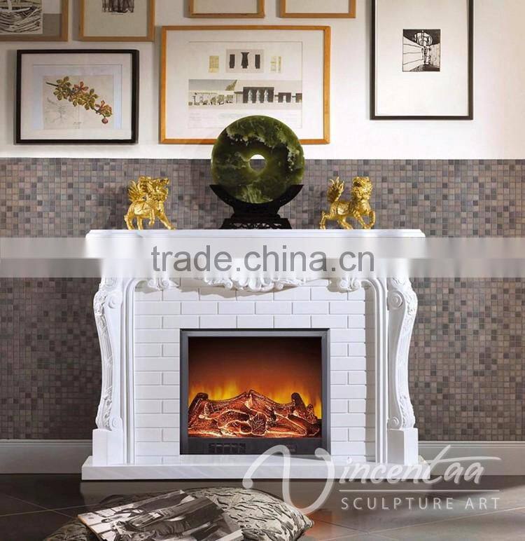 Popular design floral and shell cultured white marble fireplace surround