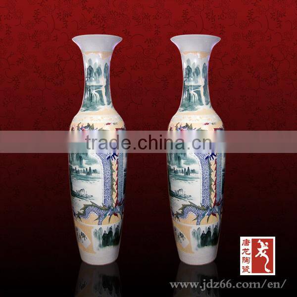 Chinese grisaille painting tall vase flower arrangements