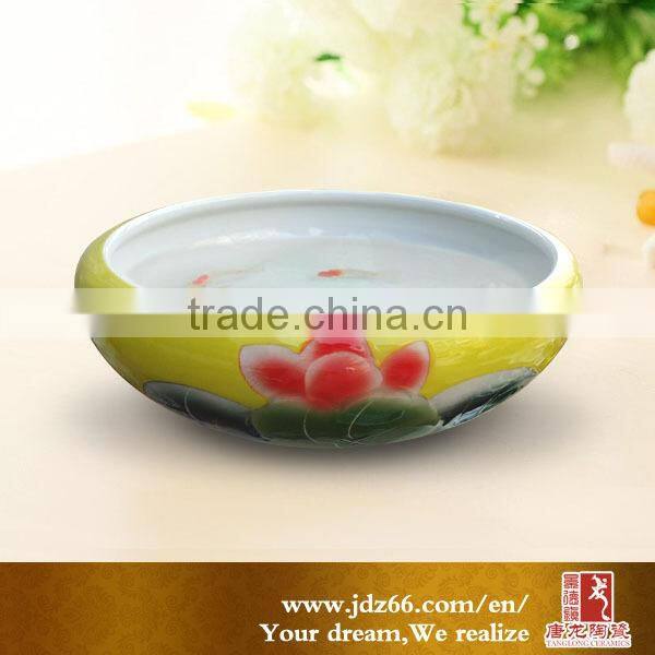 Yellow glazed handpainted lotus porcelain wholesale aquarium fish for garden decoration